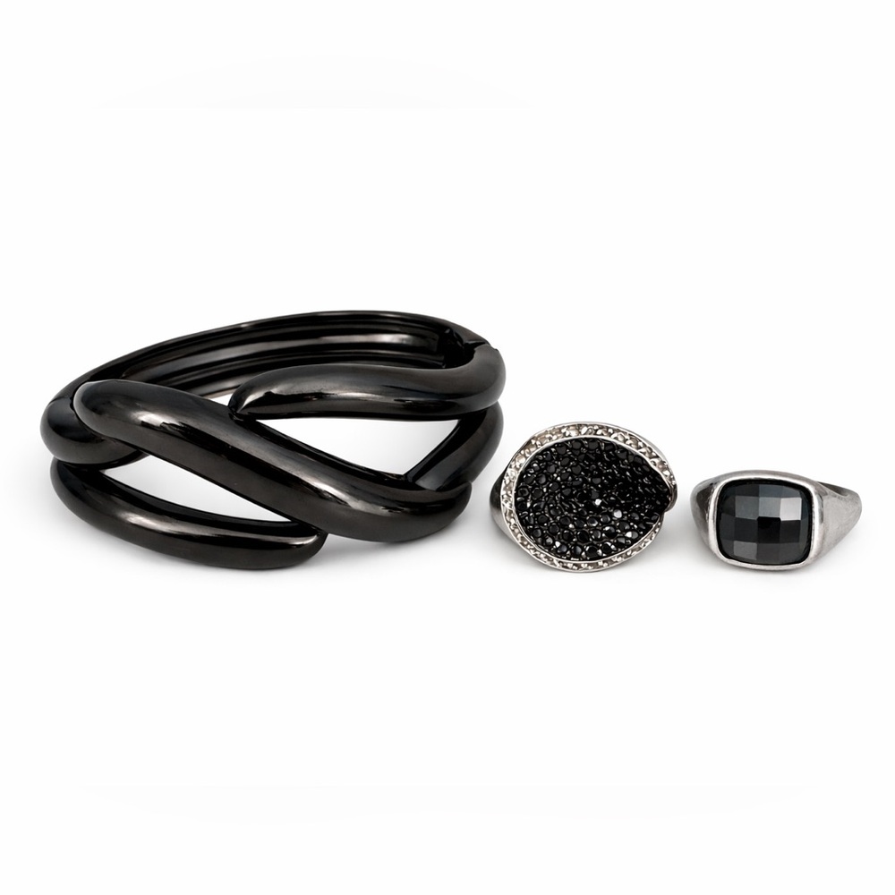 Lia Sophia Bracelet & Ring Bundle Size 6 Black Silver Statement Jewelry
